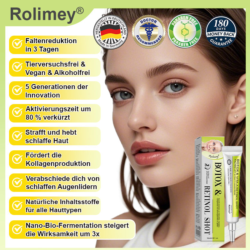 🍀👑✨Jetzt jugendliche Haut zurückgewinnen 💫Rolimey® Botox & Vita-A Retinol Shot Falten-Lift Straffungscreme